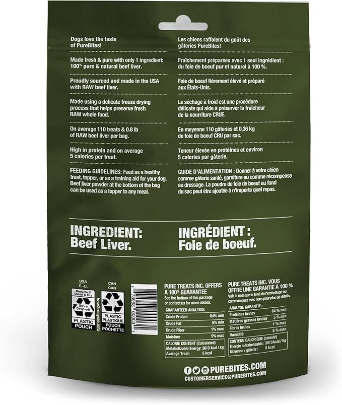 PureBites Beef Liver Freeze Dried Dog Treats, 1 Ingredient, Made in USA, 4.2oz