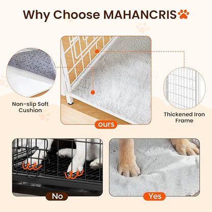 MAHANCRIS Dog Crate Furniture with Cushion, Wooden Dog Kennel with Double Doors, Heavy Duty Dog Cage for Small/Medium/Large Dogs, Indoor Dog House End Table, 39.4" L, White DCBW10701