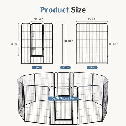 DUMOS Dog Playpen Indoor, Metal 40 Inch 12 Panels Foldable Pet Fence with Door, Outdoor Small Medium Large Dog Puppy Portable Exercise Play Pen for RV Camping, Trips, Play Yard