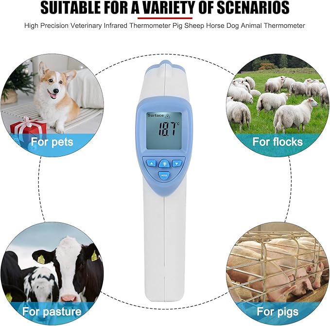 Veterinary Thermometer Fast Digital Veterinary Thermometer Non Contact Pet Thermometer for Pig Cattle Sheep Dog Horse (Without Battery)