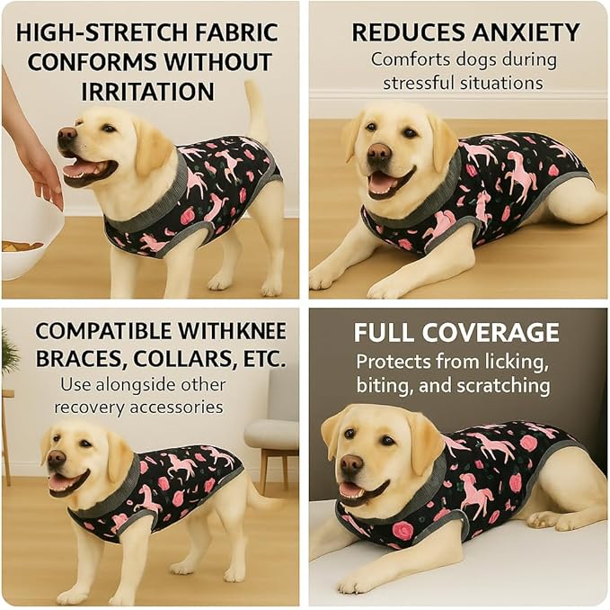 PetWarm Dog Surgery Recovery Suit Male Neuter, Recovery Suit for Dogs, Onesie for Dogs, Spay and Neuter,Prevents Licking Cotton Protect Dog Abdominal, Unicorn Pattern, Black, XL