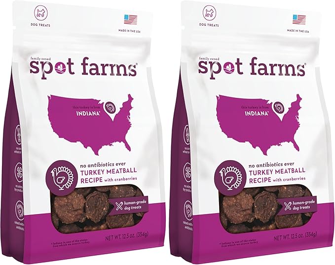 spot farms Turkey Meatball Recipe Healthy All Natural Dog Treats Human Grade Made in USA 12.5 oz (Pack of 2)