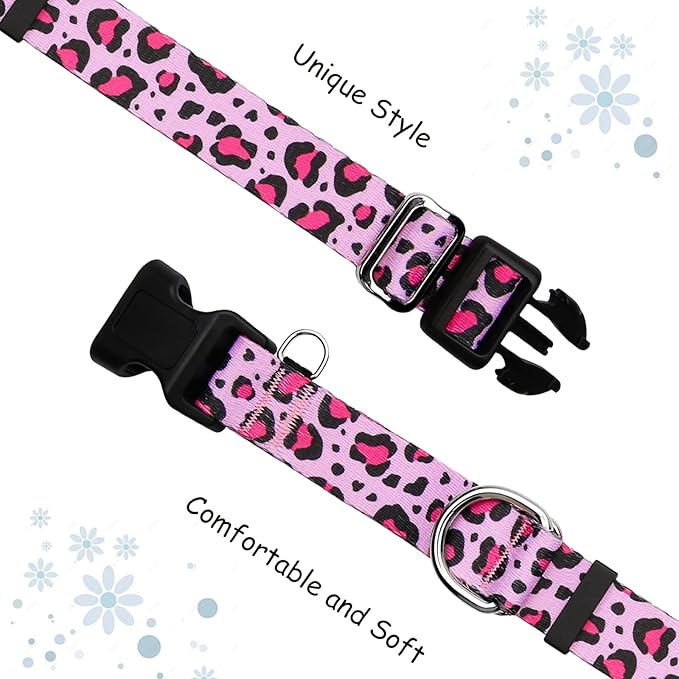 Martingale Collar for Dogs with Buckle No Pull Adjustable Nylon Limited Slip Training Dog Collars (Pink Leopard, Medium)