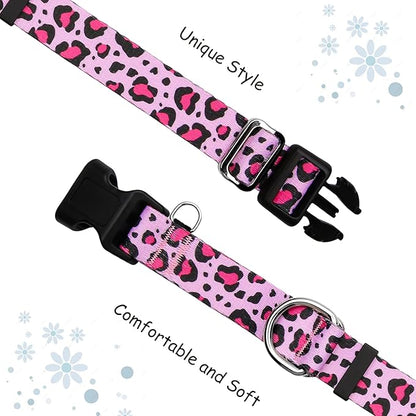 Martingale Collar for Dogs with Buckle No Pull Adjustable Nylon Limited Slip Training Dog Collars (Pink Leopard, Medium)