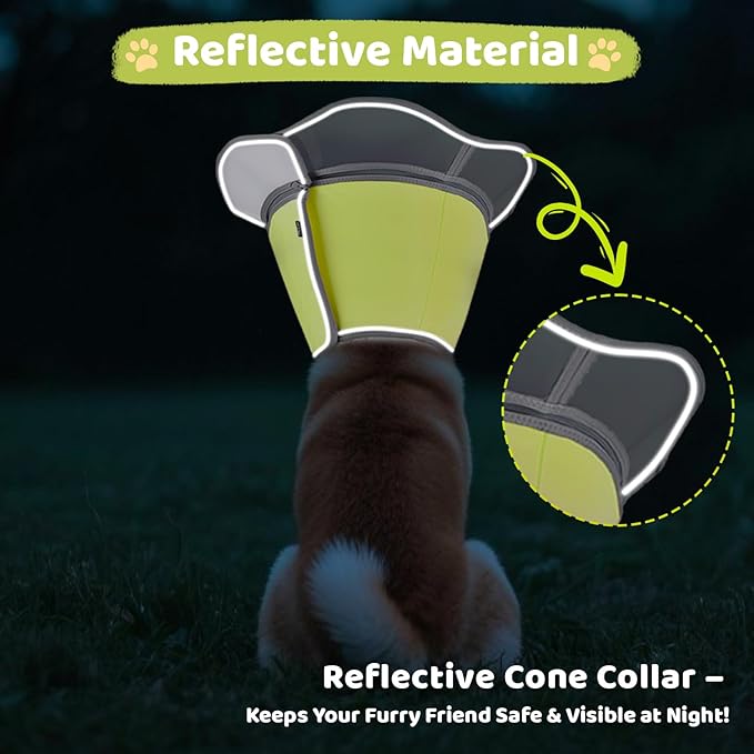 Soft Dog Cone Collar After Surgery Recovery,Adjustable E-Collar with Removable Shield,Lightweight,Breathable Anti-Licking Protective Cone for Large,Medium,Small Pets (Neon Green, XXL(Neck:20''-25''))