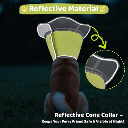 Soft Dog Cone Collar After Surgery Recovery,Adjustable E-Collar with Removable Shield,Lightweight,Breathable Anti-Licking Protective Cone for Large,Medium,Small Pets (Neon Green, XXL(Neck:20''-25''))