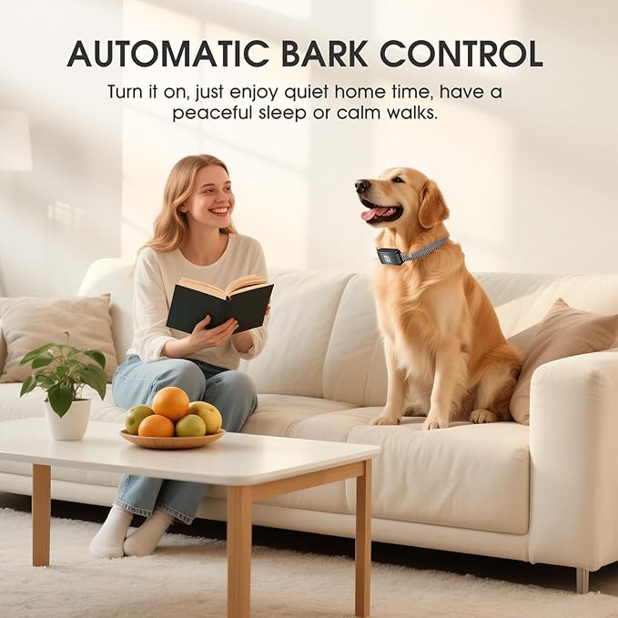 Dog Bark Collar for Large Medium Small Dogs, Effective No-Bark Collar, Smart Barking Collar, Rechargeable Bark Collar with 7 Sensitivity, 3 Modes, Waterproof, Black