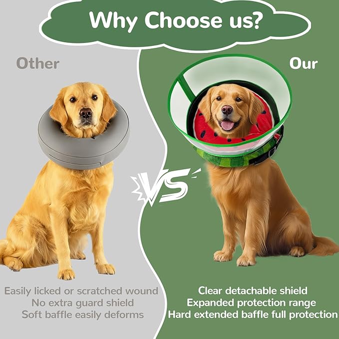Inflatable Dog Cone Collar with Anti-Licking Clear Shield, Adjustable Elizabethan Collar, Soft Recovery Collar for Dogs, Dog Cones Alternatives for Large Medium Small Dogs & Cats
