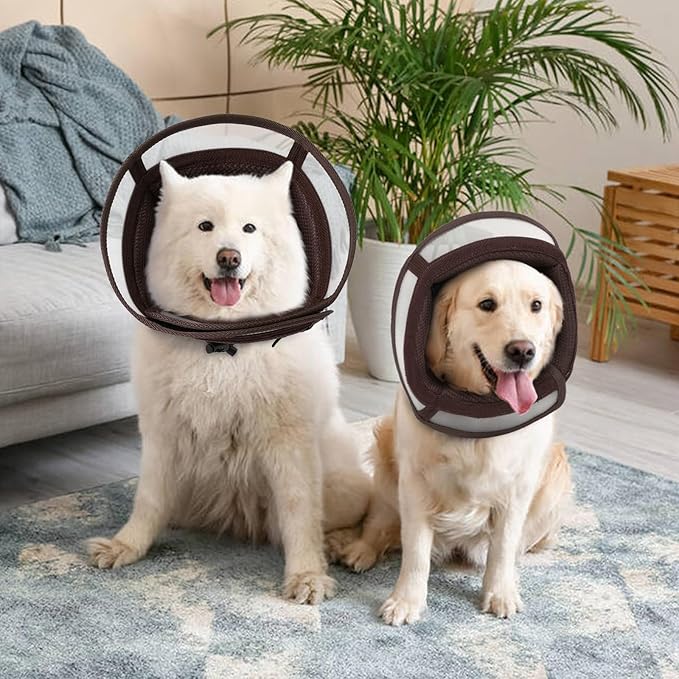Dora Bridal Dog Cone Collar for Large Dogs After Surgery, Soft Comfy Recovery Pet Cone Alternative, Adjustable Elizabethan Collar for Dogs to Stop Licking, Brown, L