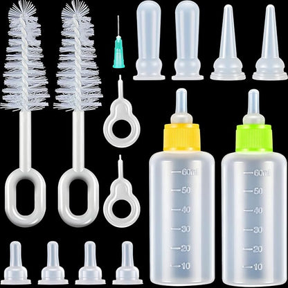Tondiamo 17 Pcs Kitten Bottle Feeding Kit Puppy Bottles for Nursing Puppy Milk, Replacement Nipples Cleaning Brushes Bottle Opening Needles for Newborn Pet Cat Dog Rabbit Goat, Yellow, Green
