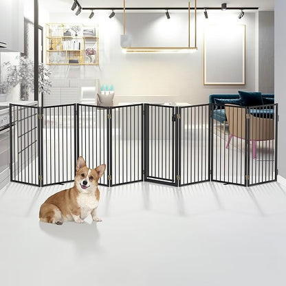Metal Freestanding Dog Gates with Door for Outdoor Indoor,160'' Extra Wide 36'' Tall Free Standing Dog Gate for Doorways,Large Openings,Deck,Yard,Porch,Foldable Pet Fence(Black,8 Panels)