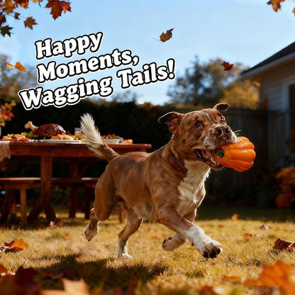 Large Dog Chew Toy with Squeaker, Tough TPR Pumpkin Toy for Strong Chewers (40 lbs+), Textured Dental Ridges, Interactive Indoor & Outdoor Fetch Toy
