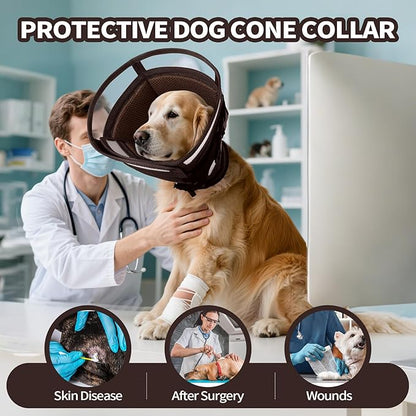 Allroaring Dog Cone Adjustable After Surgery, Soft Pet Recovery Collar & Cone for Small Dogs, Anti Licking Elizabethan Collar Dog Cones for Wound Healing, Brown S