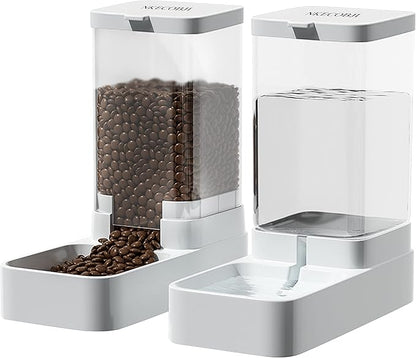 NKECOBJI Gravity Pet Feeder and Water Dispenser Set, Automatic Dog Feeder and Dog Water Dispenser for Dogs Cats Pets Animals Large Capacity(3.8L)