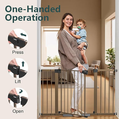 Cumbor 51.5" Wide Auto Close Baby Gate & Cumbor 2 Pack 51.5" Wide Dog Gate, Durable Child Gate for Stairs, Doorways, Easy Walk Thru Dog Gate for House for Doorways