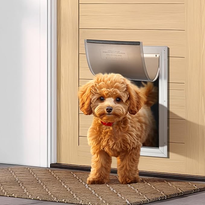 VEVOR Pet Door for Interior and Exterior Doors, Aluminum Frame, Metal Closing Panel and Lock, Strong and Durable Dog Door, Pet Door Suitable for Large Dogs (White-Large)