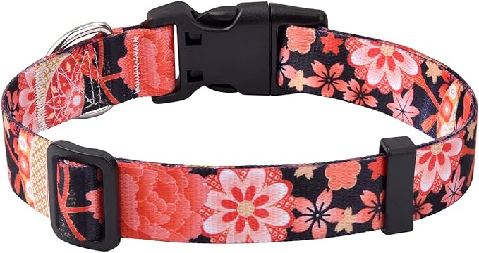 Mihqy Dog Collar with Bohemia Floral Tribal Geometric Patterns - Soft Ethnic Style Collar Adjustable for Small Medium Large Dogs(Red Flower A,S)