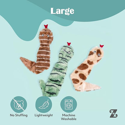 ZippyPaws Skinny Peltz - No Stuffing Dog Toy Pack to Keep Them Busy, for Medium and Large Dogs, Squeaky Pet Toys, Unstuffed Chew Toys, Soft Plush Variety Pack, Desert Snakes - 18"