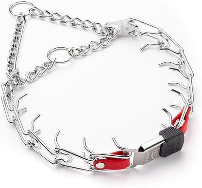 Herm Sprenger Chrome Plated Steel Dog Collar with Quick Release ClicLock Buckle O-Ring Biothane Insert Training Collar Made in Germany (Cherry Red, 22in x 3.0mm(Neck Size up to 18-19in))