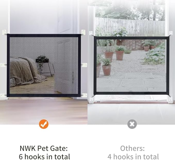 NWK Magic Dog Gate for Stairs Pet Gate for The House Providing a Safe Enclosure for Pets to Play and Rest, 6 Hooks Design (30'' X 43'')