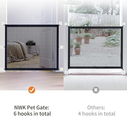 NWK Magic Dog Gate for Stairs Pet Gate for The House Providing a Safe Enclosure for Pets to Play and Rest, 6 Hooks Design (30'' X 43'')