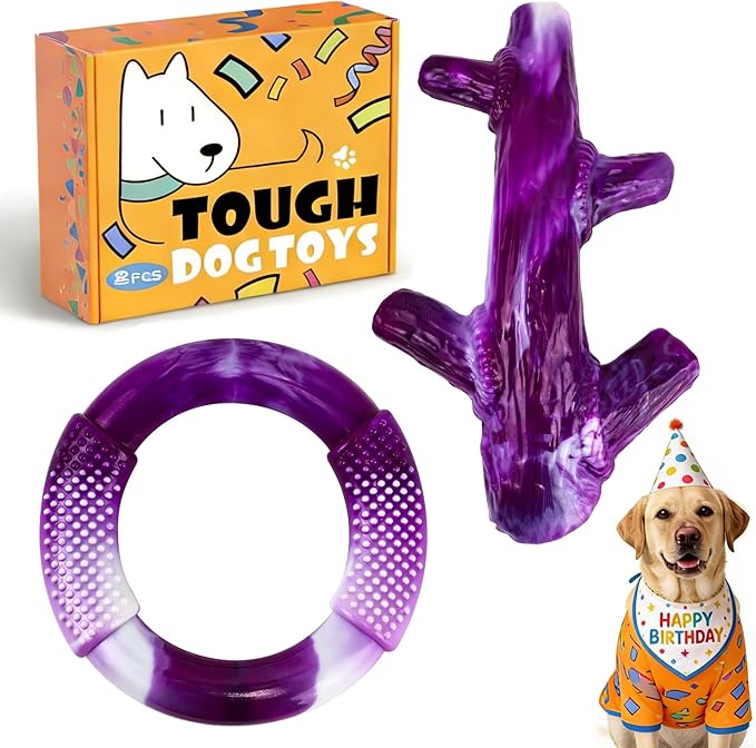 Furdog Dog Toys for Aggressive Chewers, Indestructible Chew Toys for Medium Large Breeds(20-80lb), Durable Squeaky Tough Dog Toy to Keep Them Busy (Purple, 2 Packs)