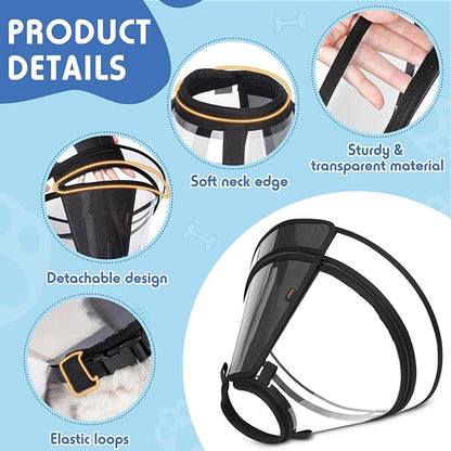 Dog Cone, Transparent Recovery Collar for Large Medium Small Dogs, E Collar After Surgery to Stop Licking, Depth Adjustable Soft Cone Not Block Vision Patented