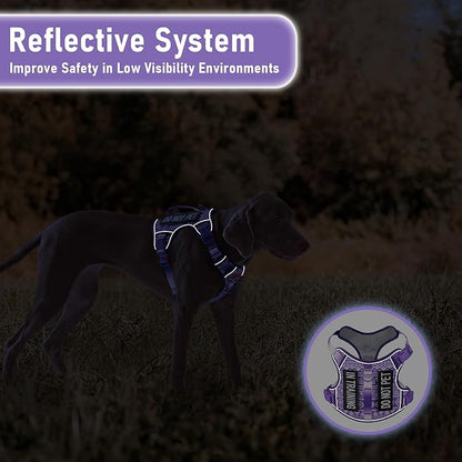 AUNZO Tactical Dog Harness for Large Dogs No Pull Easy Walking Adjustable Pet Harness Reflective K9 Working Training Easy Control Pet Vest Military Service Dog Harnesses Purple Ethnic L