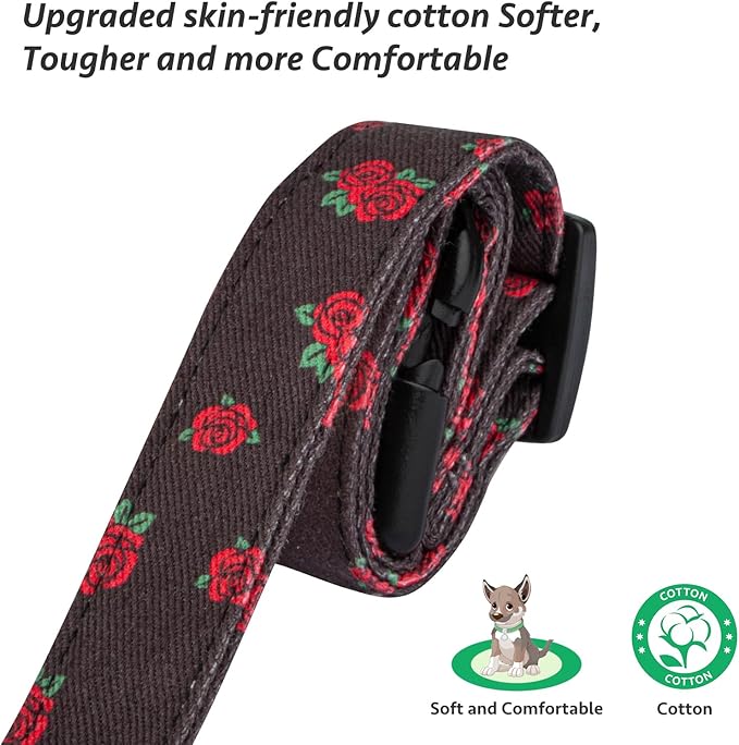 Cotton Handmade Dog Collar Cute and Distinctive Patterns Black Rose with Pendant for Girl Boy Dogs Collars M