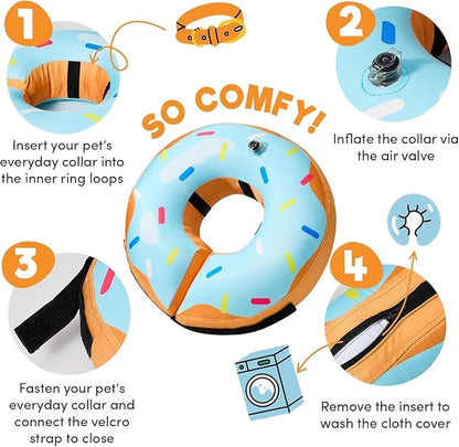 BENCMATE Inflatable Dog Cone Collar Alternative, Soft Dog Cone for Small Medium Large Dogs and Cats, Neck Recovery ECollar Donut Collar After Surgery (Medium+, Donut-Blue)