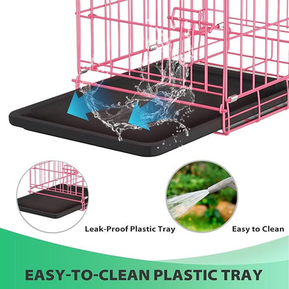 BestPet | Dog Crate | 18" | Pink | Foldable Metal Kennel with Single Doors, Secure Slide-Bolt Latches, Leakproof Tray | Portable Dog Cage for Small Breeds | for Travel, Indoor & Outdoor Use