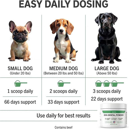 KOPO Dog Dental Powder | Dog Oral Care Supplement | Supports Fresh Breath & Gum Health | Helps Reduce Plaque & Tartar Buildup | Beef Liver Flavor | All Breeds & Sizes | 99 Scoops