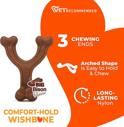Nylabone Ergonomic Hold Wishbone Power Chew Toy for Dogs, Dog Toys for Aggressive Chewers, Bison Flavor, Small - Up to 25 Ibs, 1 Count