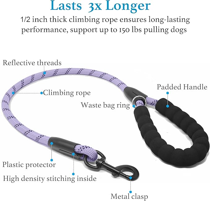 iYoShop Dual Dog Leash - 360° Swivel, No Tangle Walking Leash with Shock Absorbing Bungee for Two Dogs (Large, 25-150 lbs, Lavender)