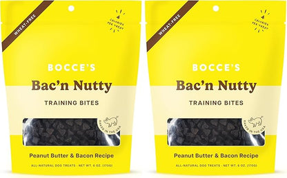 Bocce's Bakery Bac'N Nutty Training Treats for Dogs,Wheat-Free Dog Treats,Made with Real Ingredients,Baked in The USA,All-Natural & Low Calorie Training Bites,PB & Bacon Recipe,6 oz,(Pack of 2)