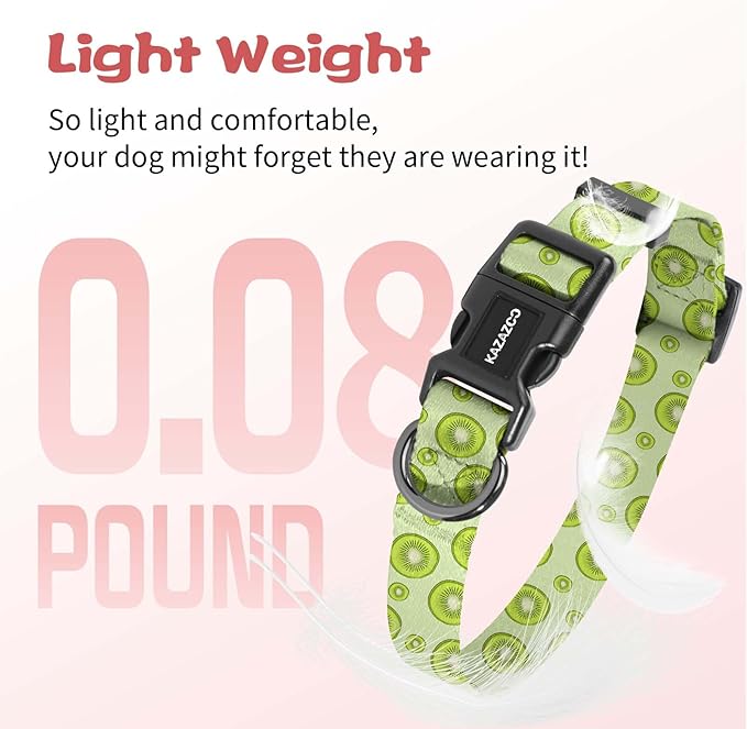 Kazazoo Dog Collar Cute and Soft Nylon Puppy Collar for Boy and Girl, Adjustable Dog Collars for Small Medium Dogs, Kiwi Fruit-S
