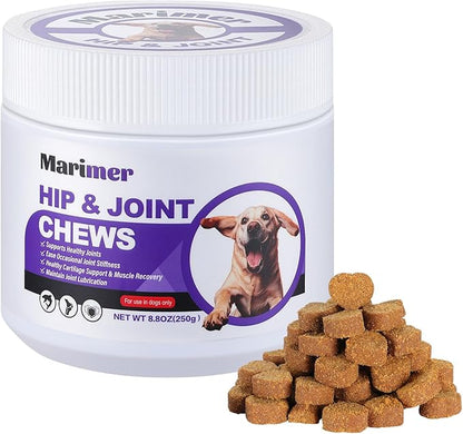 MARIMER Hip & Joint Chews for Dogs – Glucosamine, MSM, Chondroitin, Turmeric & Omega-3 – Mobility Chews for Dogs with Green Lipped Mussel & Eggshell Membrane – Chicken Flavor – 100 Soft Chews