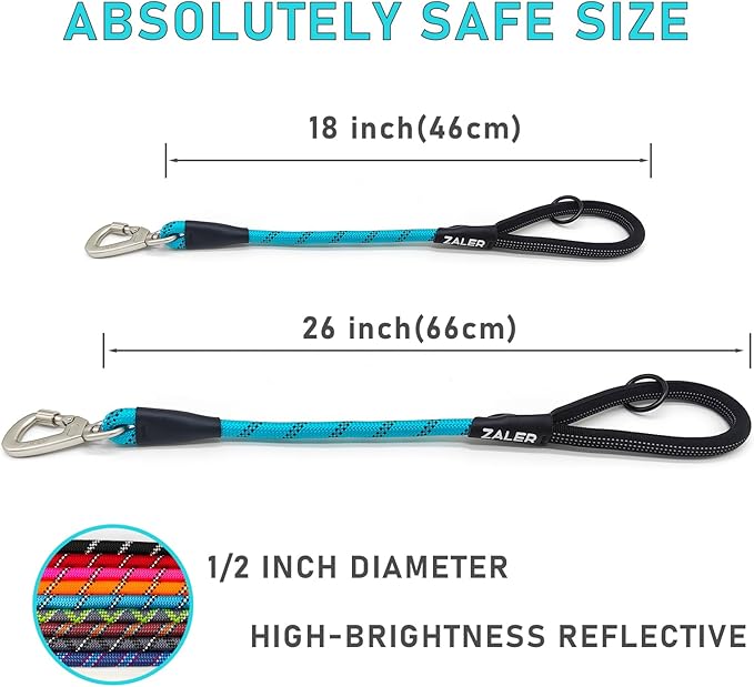 ZALER Short Dog Leash, 26 Inches Rope Traffic Leashes for Dogs, Reflective Dog Lead with O-Ring, Heavy Duty Pet Leash for Large and Medium Dogs (26'' Blue)