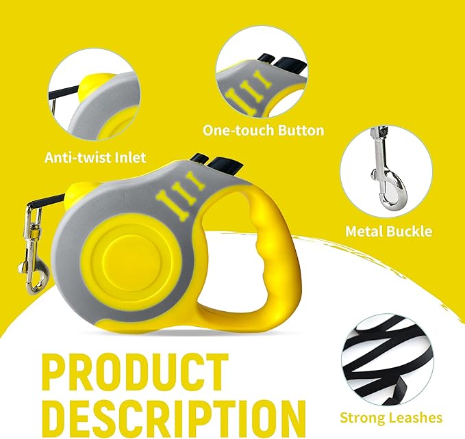 Retractable Dog Leash Automatic Telescopic Tractor Dog Tape, Pet Tape 10/16 FT Durable and Convenient, with Folding Bowl, Dispenser, Rubbish Bags, Suitable for Small and Medium Dogs