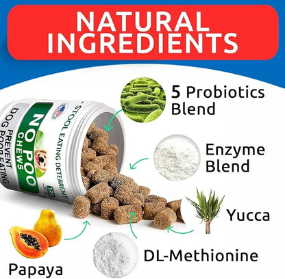 No Poo Chews for Dogs - Coprophagia & Stool Eating Deterrent with Probiotics, Digestive Enzymes & Breath Aid Support