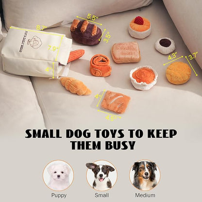 Nocciola Squeaky Bread Stuffed Dog Toys Pack - Puppy Toys with Grocery Bag to Keep Them Busy, Small Dog Toys for Boredom, Durable Snuffle Dog Toys for Small Medium Breeds Pet Gift