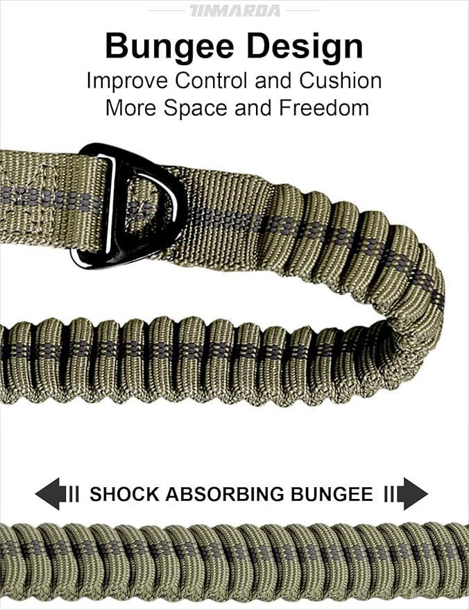 TINMARDA Heavy Duty Dog Leash with 2 Padded Handles & Advanced Easy Metal Clip, 4-6FT Shock Absorbing No Pull Dog Leashes for Medium Large Dogs that Pull (Army Green)
