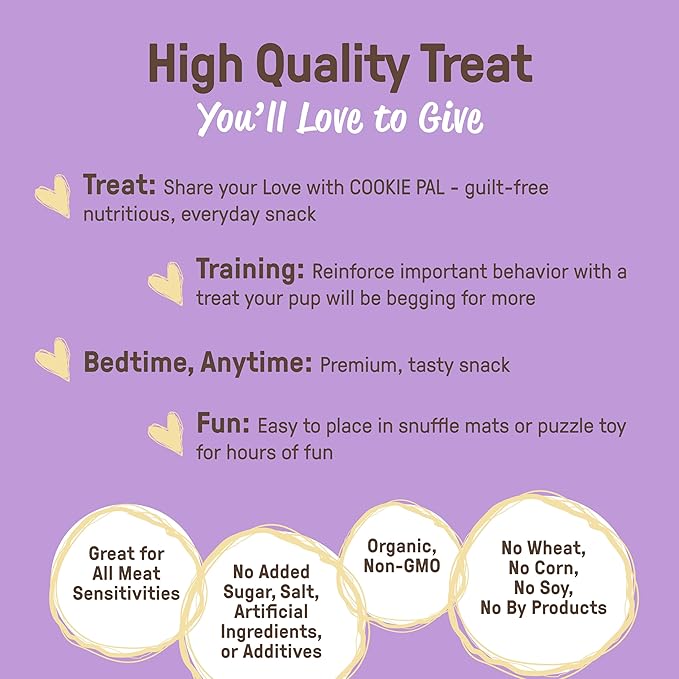 CookiePal Sweet Potato Dog Treats with Flaxseed, Crunchy Human Grade USDA Organic Puppy Treats for Training, Biscuits, 10oz (Pk of 3)