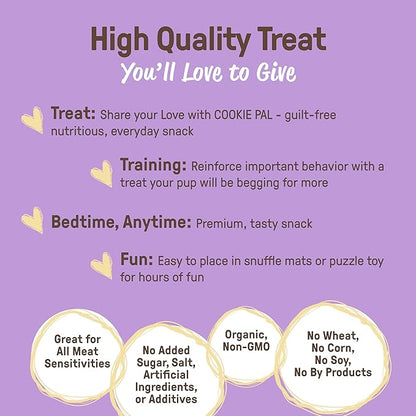 CookiePal Sweet Potato Dog Treats with Flaxseed, Crunchy Human Grade USDA Organic Puppy Treats for Training, Biscuits, 10oz (Pk of 3)
