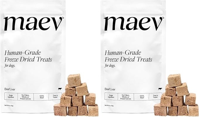 Maev Human-Grade Freeze Dried Raw Beef Liver Treats | 100% USDA Certified Single-Ingredient | Healthy, Human-Grade Dog Snacks | Perfect for Training & Sensitive Diets (Pack of 2)