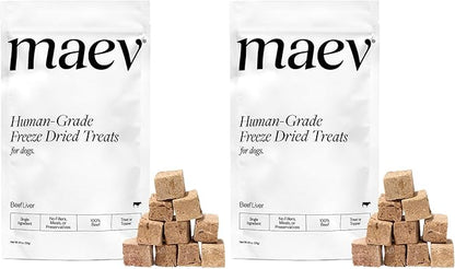 Maev Human-Grade Freeze Dried Raw Beef Liver Treats | 100% USDA Certified Single-Ingredient | Healthy, Human-Grade Dog Snacks | Perfect for Training & Sensitive Diets (Pack of 2)