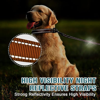 Dog Collar for Medium Small Large Dogs Reflective with Leash,Collar and Leash for Dogs,Soft Neoprene Padded 2 Pack(Orange,L)