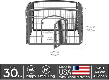 IRIS USA 24" Exercise 4-Panel Pet Playpen with Door, Dog Playpen, Puppy Playpen, Small and Medium Dogs, Keep Pets Secure, Easy Assemble, Rust-Free, Heavy-Duty Molded Plastic, Customizable, Gray