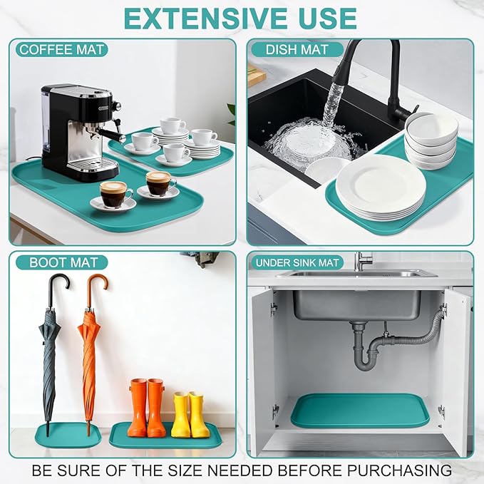 SMILOOL Small Silicone Pet Food Mat with Raised Edge for Food and Water Bowl, Square Dog Feeding Mats, Cat Food Trays for Floor Waterproof, Rubber Tray for Dogs and Cats, 12 x 12 x 0.7 Dark Turquoise