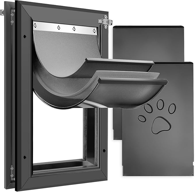 [Petoasis] 3-Flaps Heavy-Duty Dog Door, Rust Proof Aluminum Alloy Frame, Extreme Weather Dog Door Can Block Wind, Snow, and Rainwater Intrusion (Black, Meduim for Door)